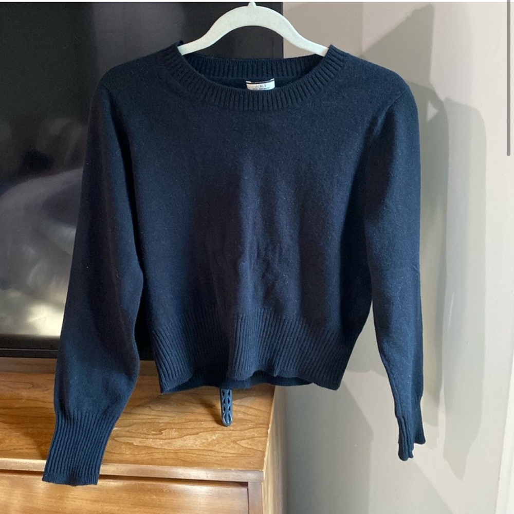 J Crew Cashmere Shrunken Crewneck Sweater Black M